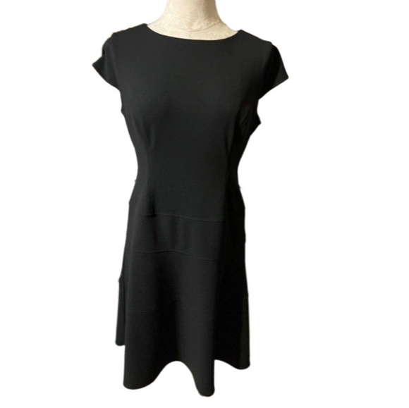 Anne Klein Dress Black M Medium Short Sleeve A Line Stretch Washable - Picture 1 of 5